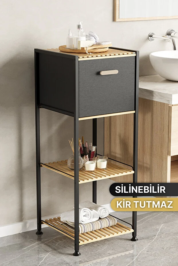 Banyo Rafı Banyo Düzenleyici Çok Amaçlı Dolap 3 Katlı Düzenleyici Kumaş Sepetli Raf